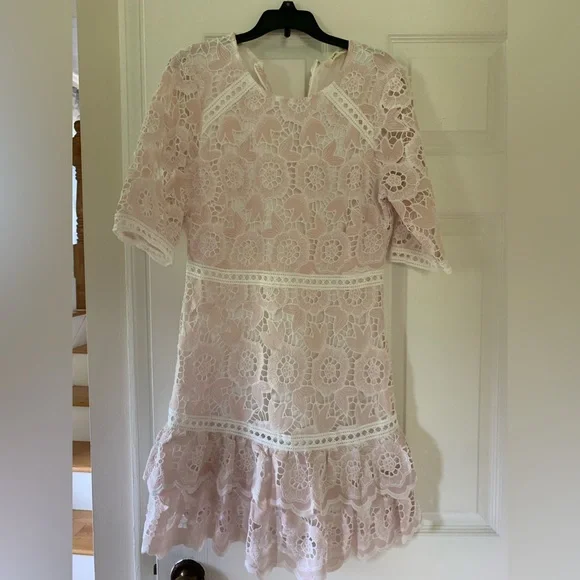 slim fit dress slacks Just Me Halter Neck Floral Lace Midi Dress main image 0